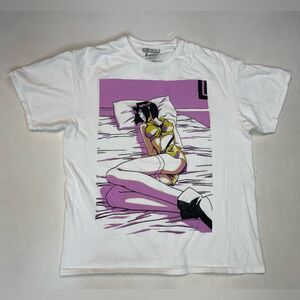 Cowboy Bebop Faye In Bed Graphic T-shirt Women Large White Anime Short Sleeve